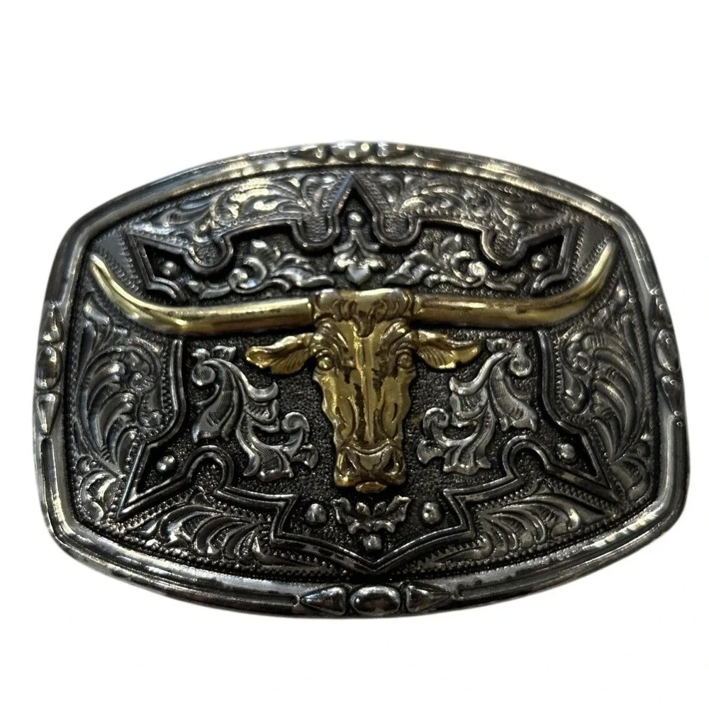 Nocona Buckles Texas Longhorn Bull's Head Silver Silver and Bronze Belt Buckle